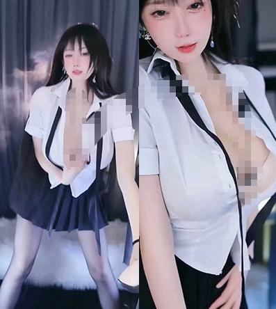 抖音UU酱4分34秒舞蹈短片,白衬衫黑裙版本很有识别度