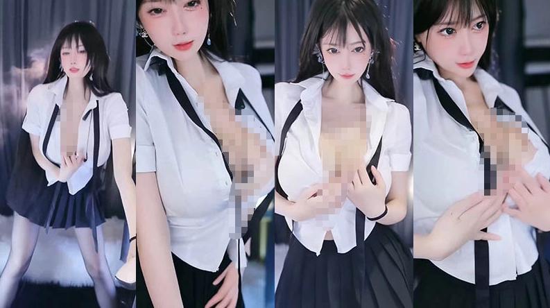 抖音UU酱4分34秒舞蹈短片,白衬衫黑裙版本很有识别度