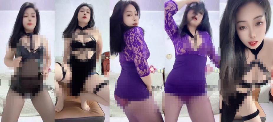 快手草莓味的小可乐付费群定制舞蹈,6段黑紫穿搭很抓眼