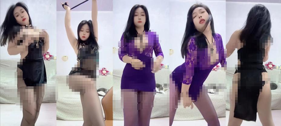 快手草莓味的小可乐付费群定制舞蹈,6段黑紫穿搭很抓眼