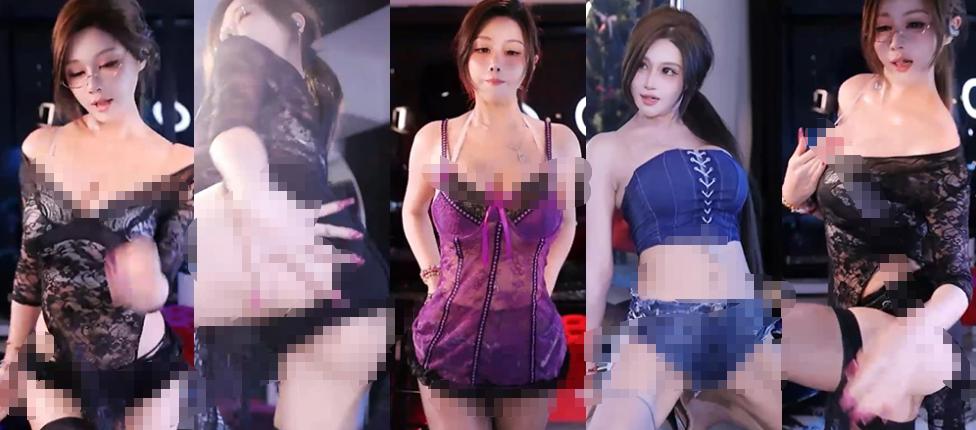 斗鱼艺瑟妃小号7段舞蹈合集,紫黑造型与牛仔短装交替出镜