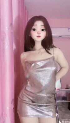 抖音婉娩5段定制舞蹈,粉色房间里的银灰吊带与黑纱造型