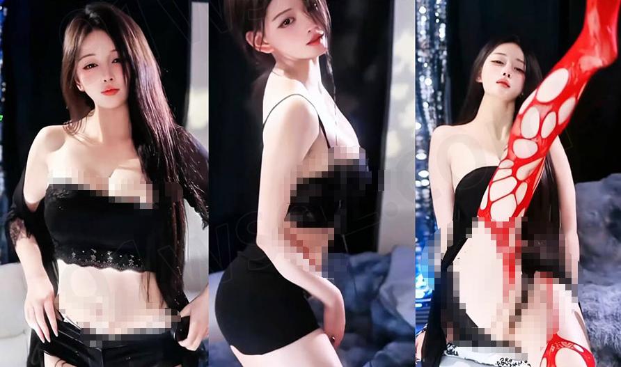 来秀椿儿黑色造型热舞片段,冷光背景里的短视频舞蹈表现