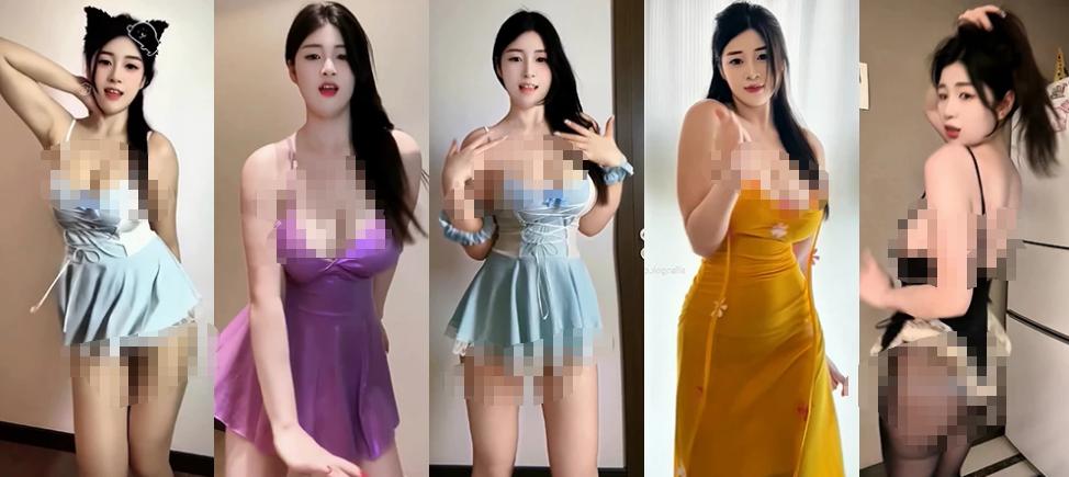 抖音小粉热舞合集：黄色花饰长裙与浅蓝短裙